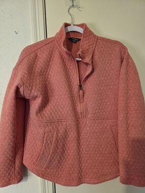 Eddie Bauer Quilted Coral Pink Half-Zip Pullover Sweater